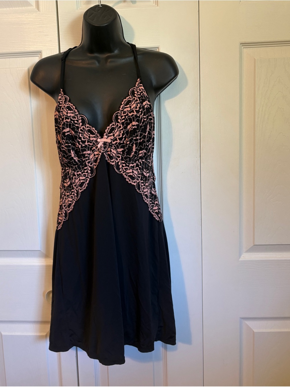 La Vie En Rose Black Nightdress with Pale Pink Lace